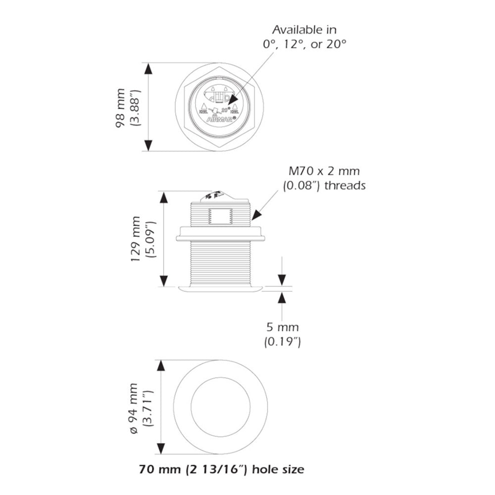 Airmar B75HW High Wide Chirp Transducer 20 Degree Deadrise 600W Thru Hull B75C20HWMM