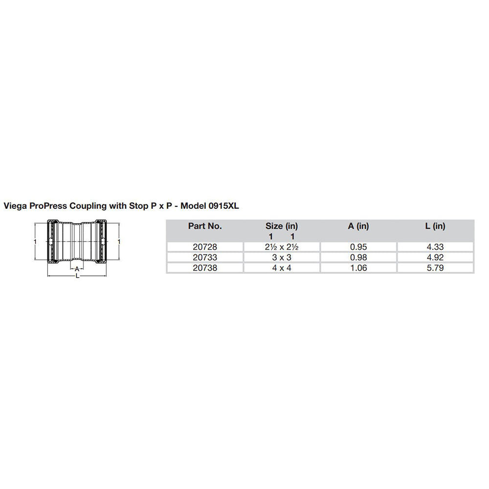 Viega ProPress 212 Copper Coupling wStop Double Press Connection Smart Connect Technology 20728