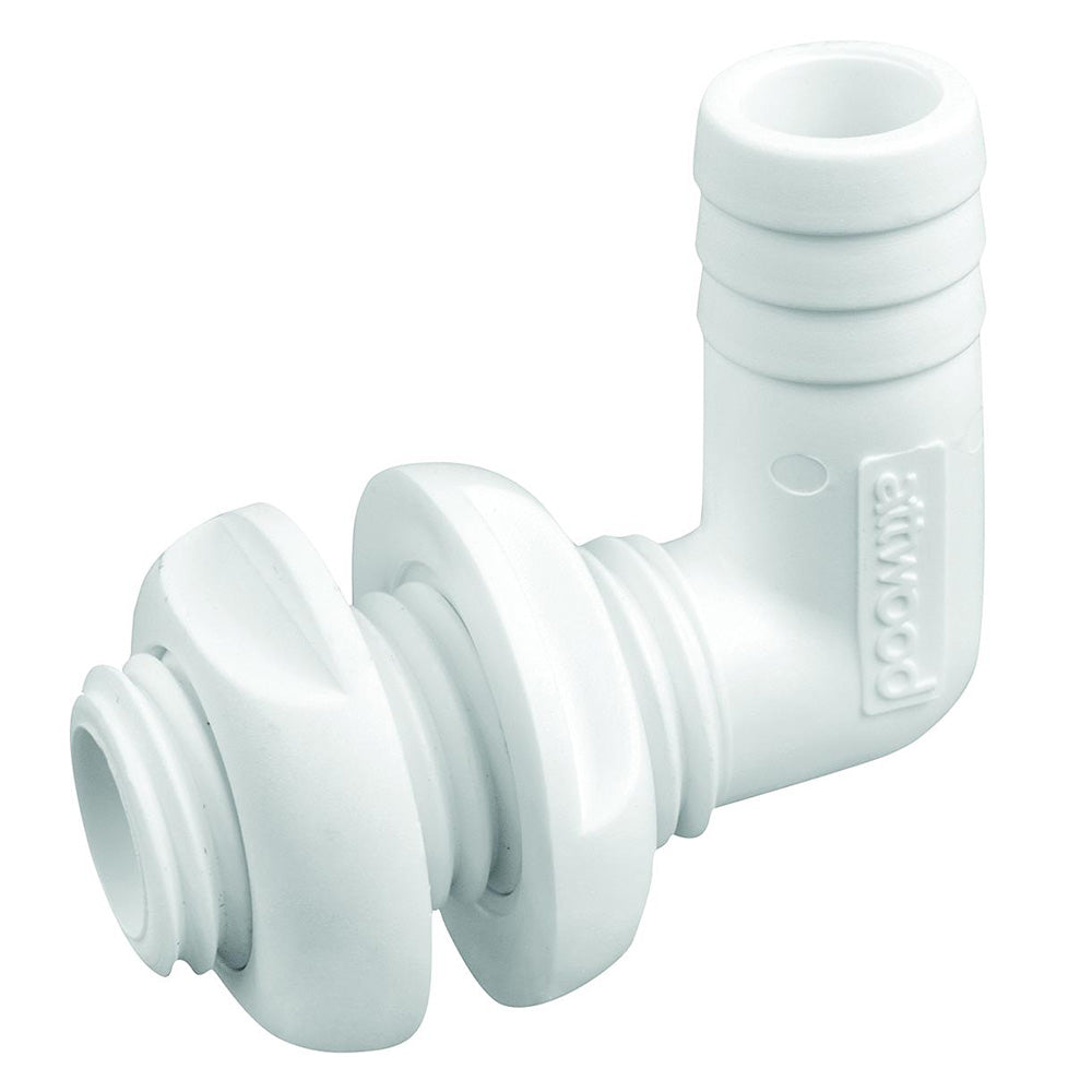 Attwood White Plastic 90 Degree ThruHull Connector 34 Inner Diameter 38773