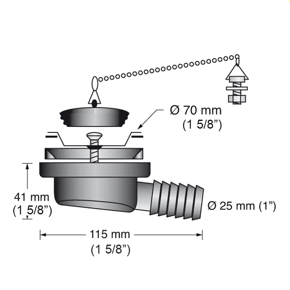 Scandvik Low Profile Drain Stopper  1 Outlet 10306P