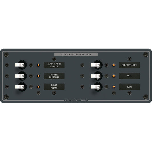 Blue Sea 8096 DC 6 Position Toggle Branch Circuit Breaker Panel  White Switches 8096