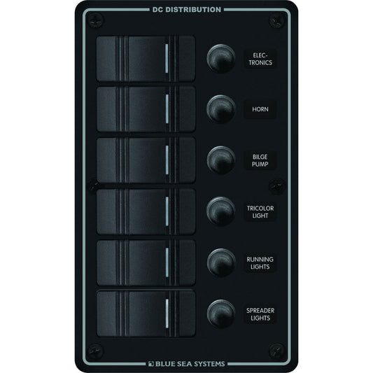 Blue Sea 8373 Water Resistant 6 Position  Black  Vertical Mount Panel 8373