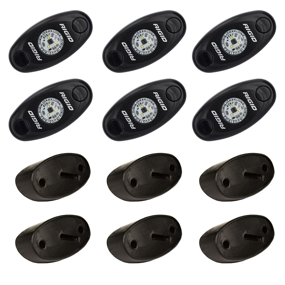 RIGID Industries ASeries Rock Light Kit  6 Cool White Lights  Black 400253