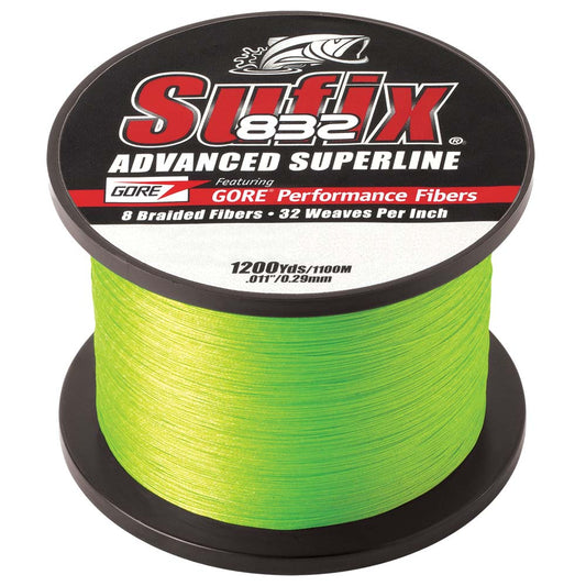 Sufix 832 Advanced Superline Braid  15lb  Neon Lime  1200 yds 660315L