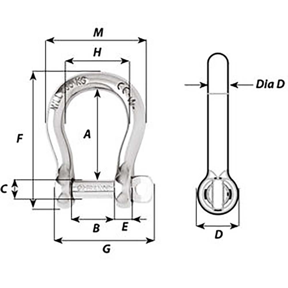 Wichard SelfLocking Bow Shackle  Diameter 6mm  14 01243