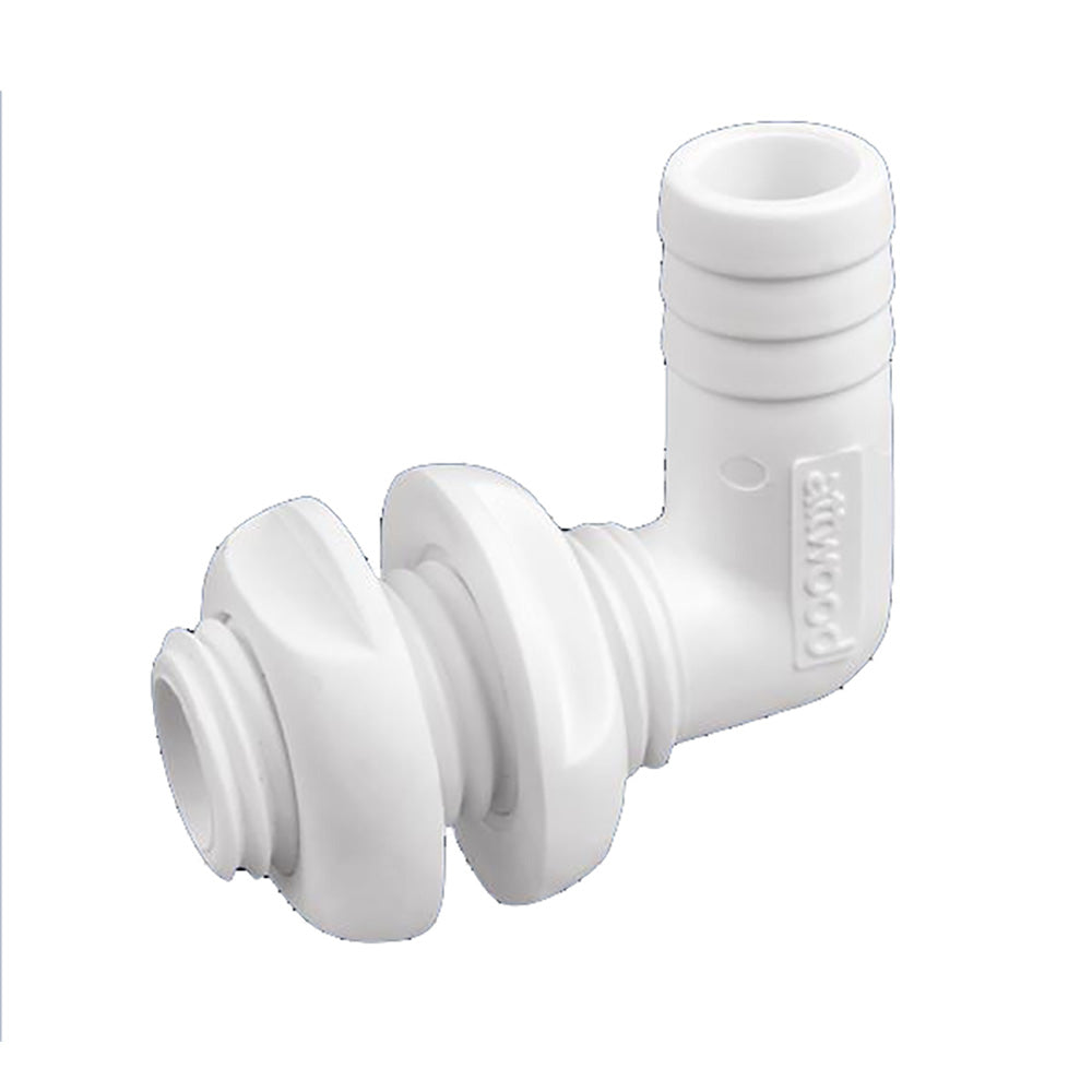 Attwood White Plastic 90 Degree ThruHull Connector  118 Inner Diameter 38793