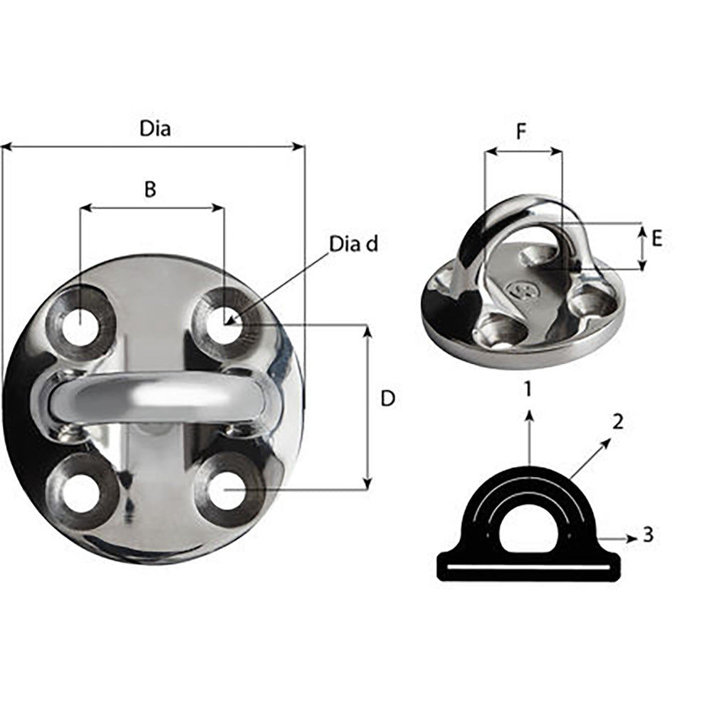Wichard Round Pad Eye  57mm Diameter 214  Fixed 6635